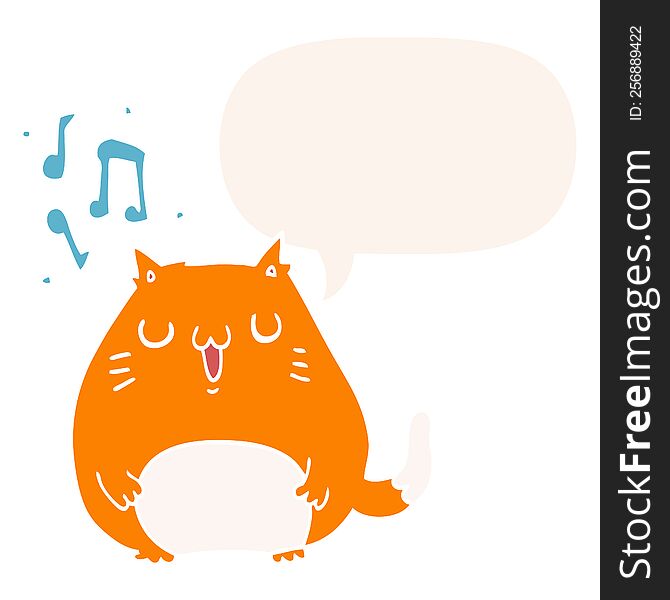 Cartoon Cat Singing And Speech Bubble In Retro Style
