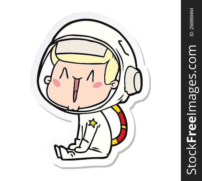 Sticker Of A Happy Cartoon Astronaut Sitting