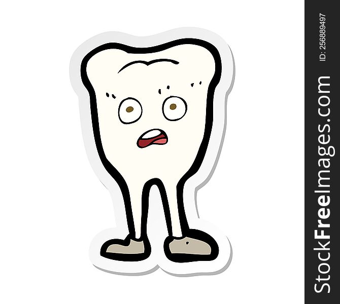 sticker of a cartoon yellowing  tooth