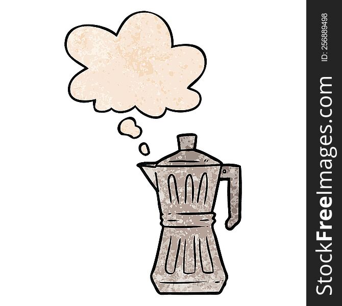 Cartoon Espresso Maker And Thought Bubble In Grunge Texture Pattern Style