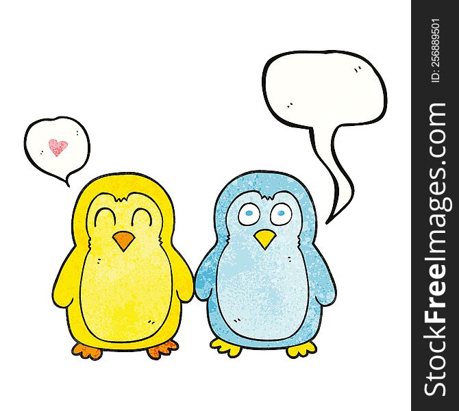 speech bubble textured cartoon birds holding hands