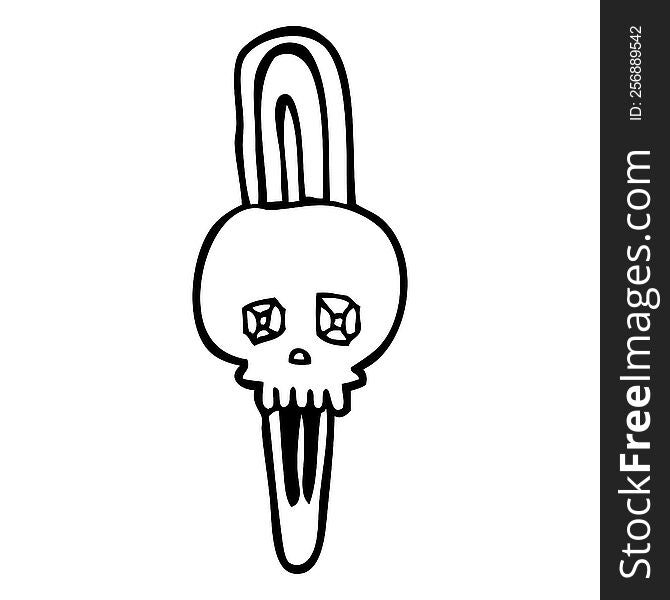 freehand drawn black and white cartoon skull hairclip