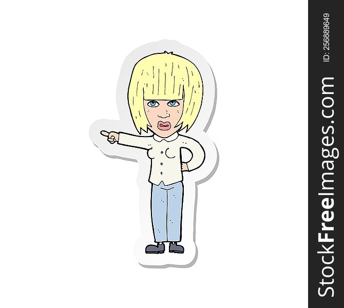 Sticker Of A Cartoon Pointing Annoyed Woman