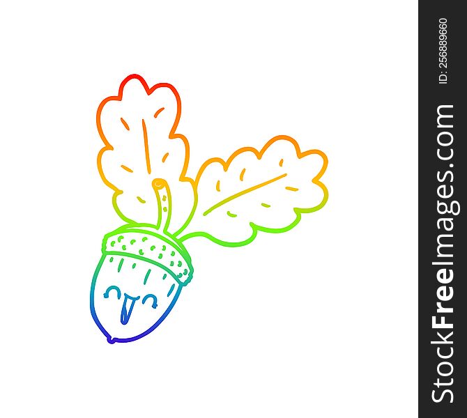 rainbow gradient line drawing of a cartoon acorn