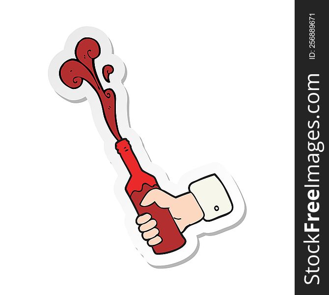 sticker of a cartoon hand holding bottle of wine