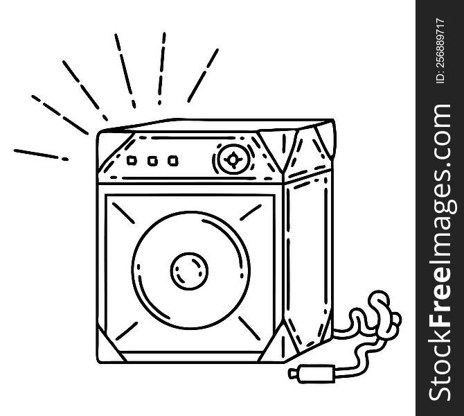 illustration of a traditional black line work tattoo style guitar amplifier