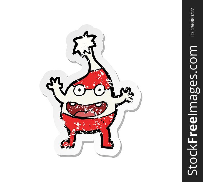 Retro Distressed Sticker Of A Cartoon Funny Christmas Creature