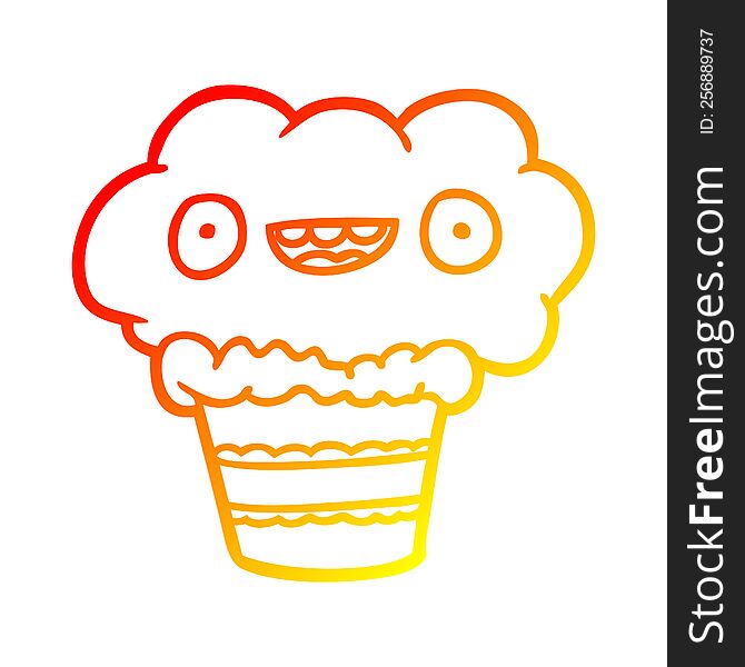 Warm Gradient Line Drawing Funny Cupcake