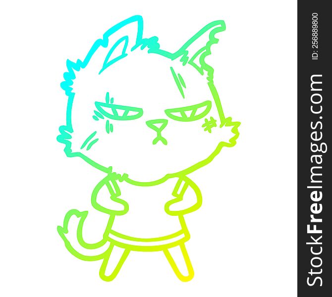 cold gradient line drawing of a tough cartoon cat