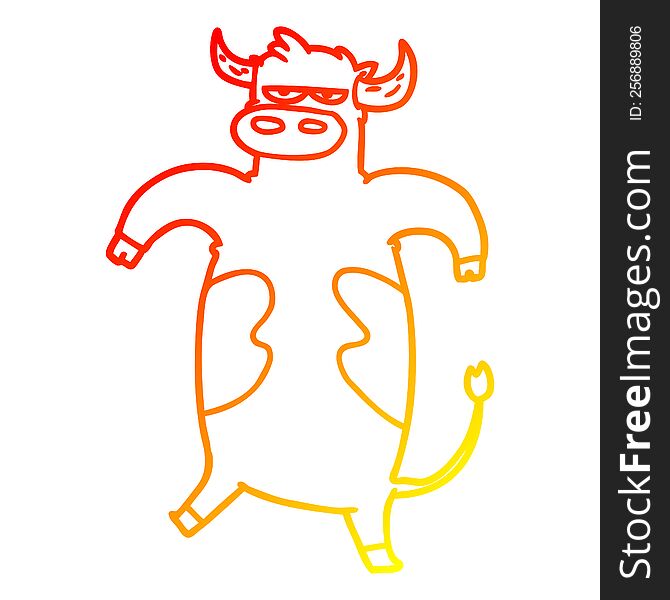 warm gradient line drawing of a cartoon bull