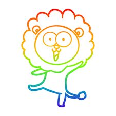 Rainbow Gradient Line Drawing Happy Cartoon Lion Stock Photo