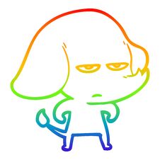 Rainbow Gradient Line Drawing Annoyed Cartoon Elephant Stock Photo