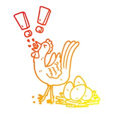 Warm Gradient Line Drawing Cartoon Chicken Laying Egg Stock Photos Warm Gradient Line Drawing Cartoon Chicken Laying Egg Stock Photos