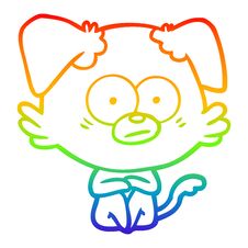 Rainbow Gradient Line Drawing Nervous Dog Cartoon Stock Photo
