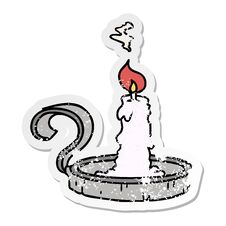 Distressed Sticker Cartoon Doodle Of A Candle Holder And Lit Candle Royalty Free Stock Photo