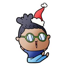 Gradient Cartoon Of A Woman Wearing Spectacles Wearing Santa Hat Royalty Free Stock Photo