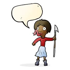 Cartoon Woman With Spear Sticking Out Tongue With Speech Bubble Stock Photography