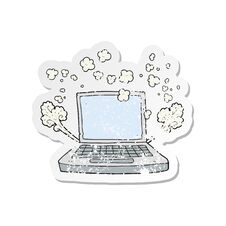 Retro Distressed Sticker Of A Cartoon Laptop Computer Fault Stock Photo