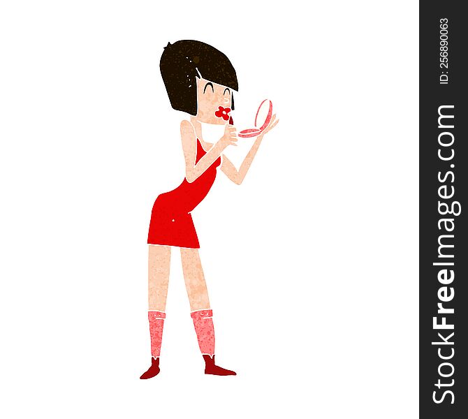 cartoon woman applying lipstick