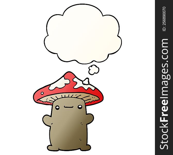 Cartoon Mushroom And Thought Bubble In Smooth Gradient Style