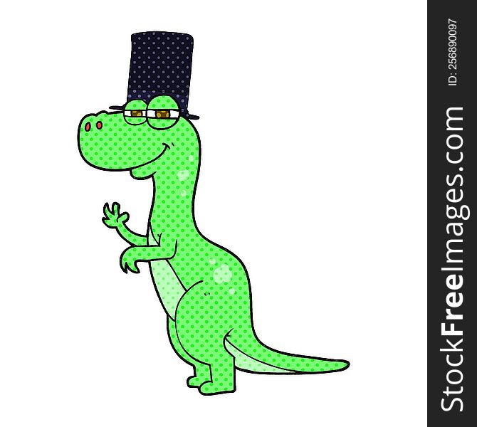 freehand drawn cartoon dinosaur wearing top hat