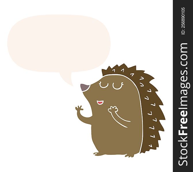 cartoon hedgehog with speech bubble in retro style