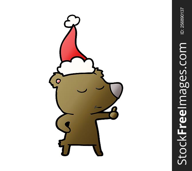 Happy Gradient Cartoon Of A Bear Giving Thumbs Up Wearing Santa Hat