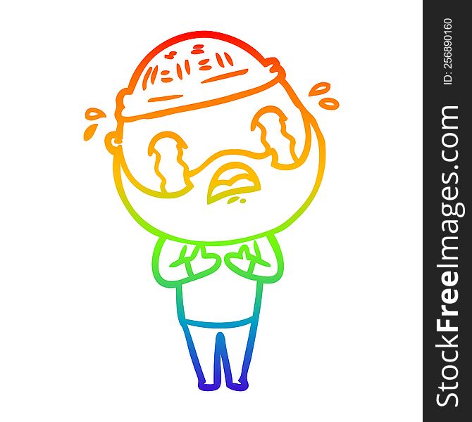 rainbow gradient line drawing cartoon bearded man crying