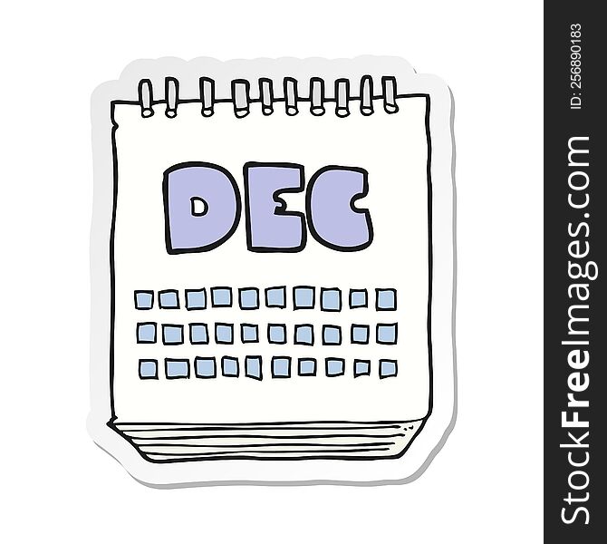 sticker of a cartoon calendar showing month of december