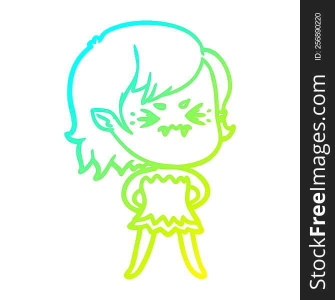 Cold Gradient Line Drawing Annoyed Cartoon Vampire Girl