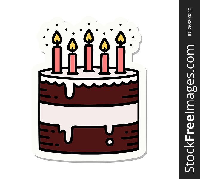 tattoo style sticker of a birthday cake