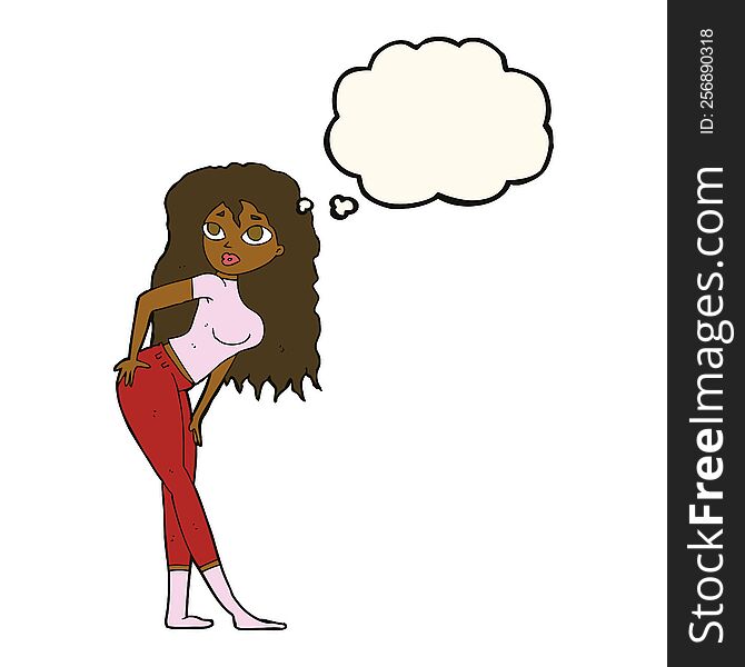 cartoon attractive woman looking surprised with thought bubble