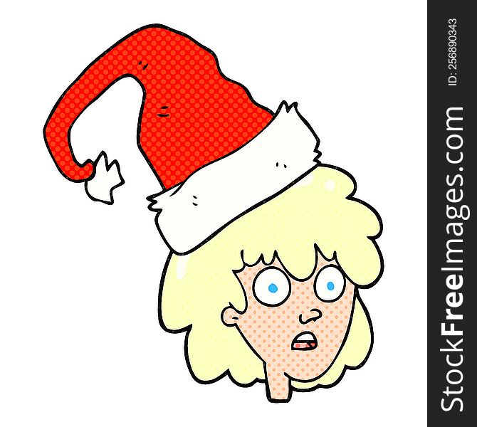 freehand drawn cartoon woman wearning santa hat. freehand drawn cartoon woman wearning santa hat