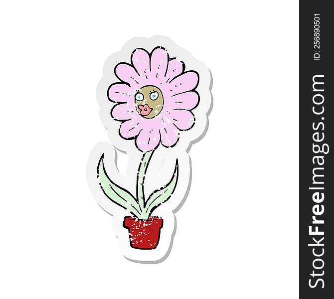 Retro Distressed Sticker Of A Cartoon Flower