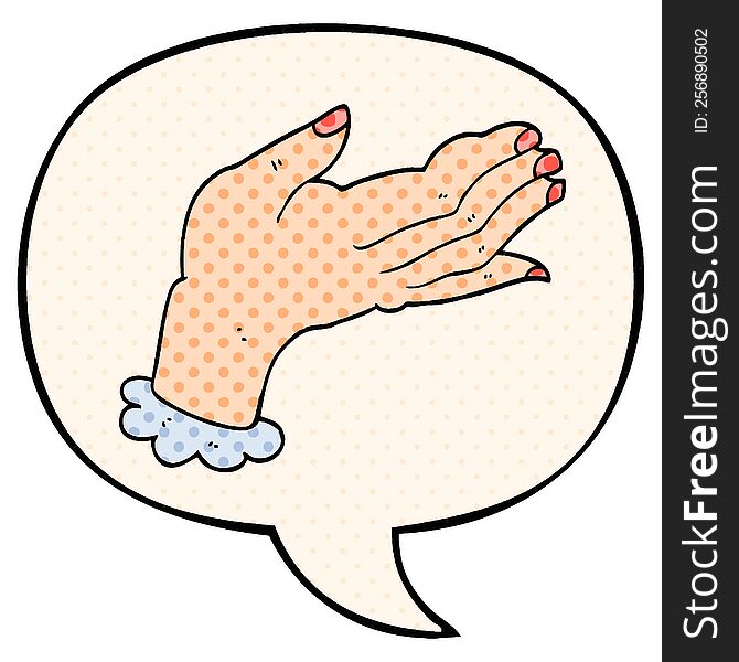 cartoon hand with speech bubble in comic book style