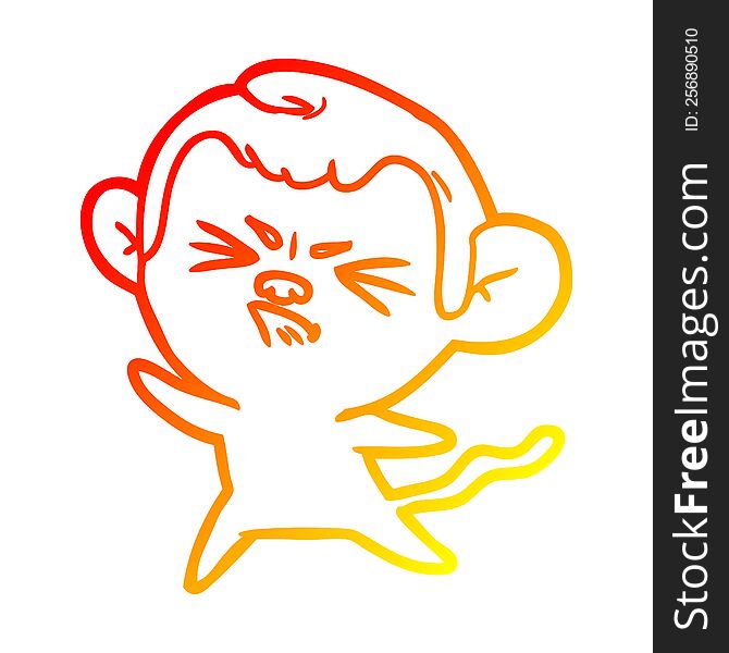 warm gradient line drawing of a cartoon angry monkey