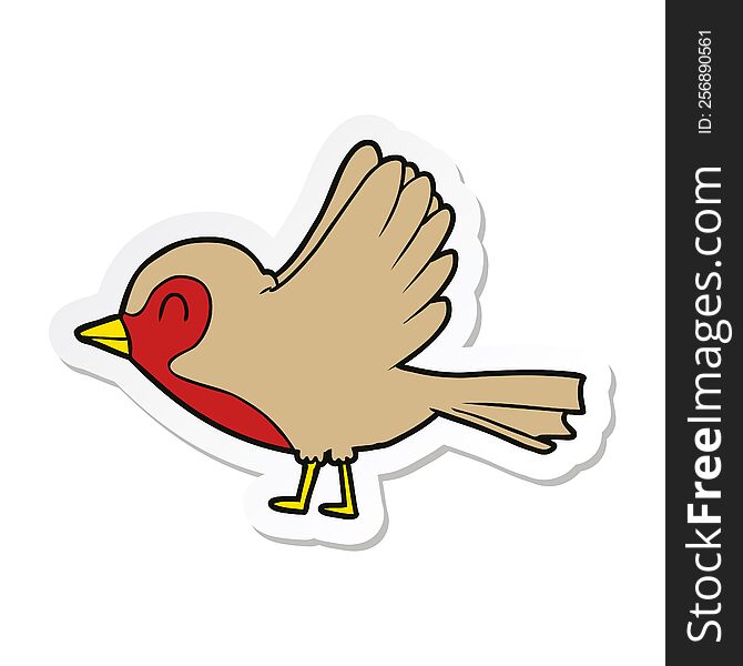 sticker of a cartoon robin taking flight
