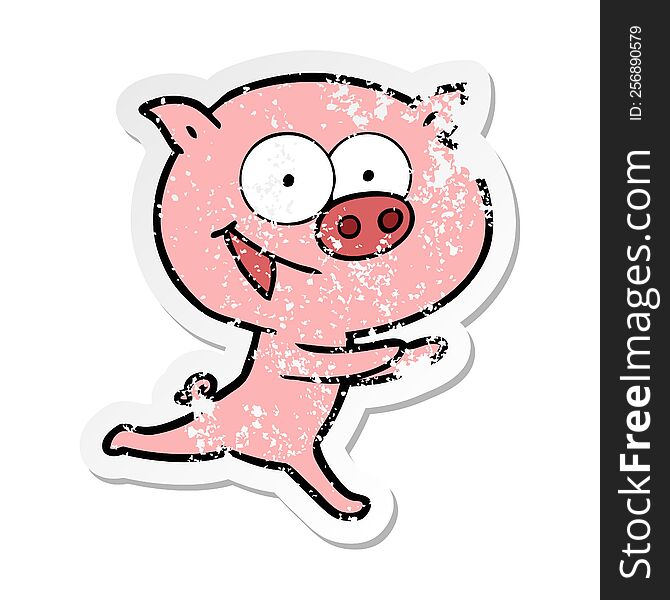 Distressed Sticker Of A Cheerful Pig Cartoon