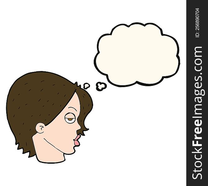 Cartoon Woman Raising Eyebrow With Thought Bubble