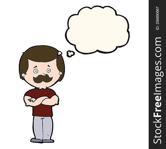 Cartoon Manly Mustache Man With Thought Bubble