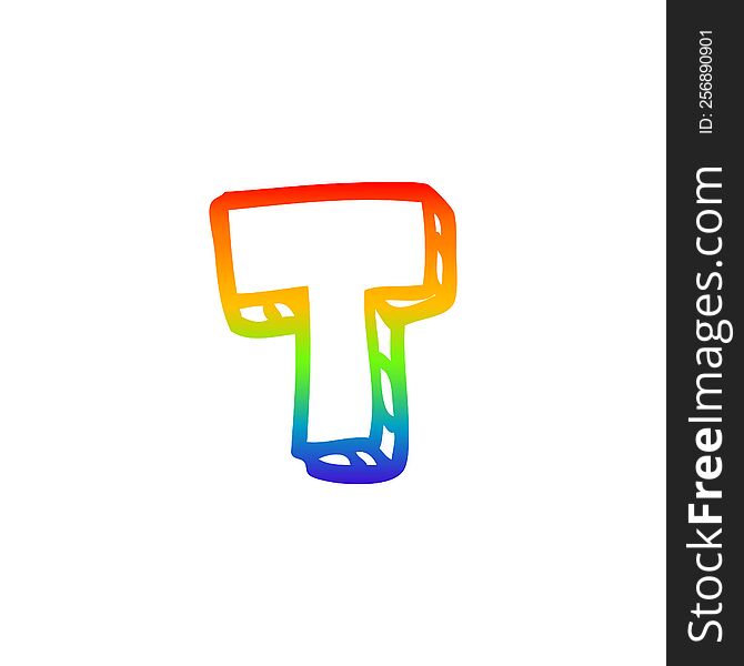 Rainbow Gradient Line Drawing Cartoon Letter T
