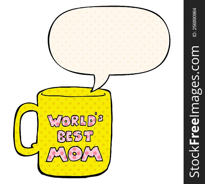 worlds best mom mug with speech bubble in comic book style
