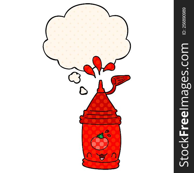 Cartoon Ketchup Bottle And Thought Bubble In Comic Book Style
