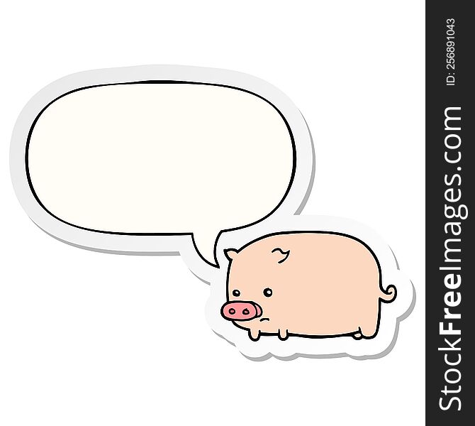 cute cartoon pig with speech bubble sticker. cute cartoon pig with speech bubble sticker