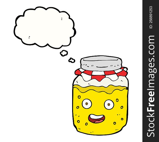 cartoon honey jar with thought bubble