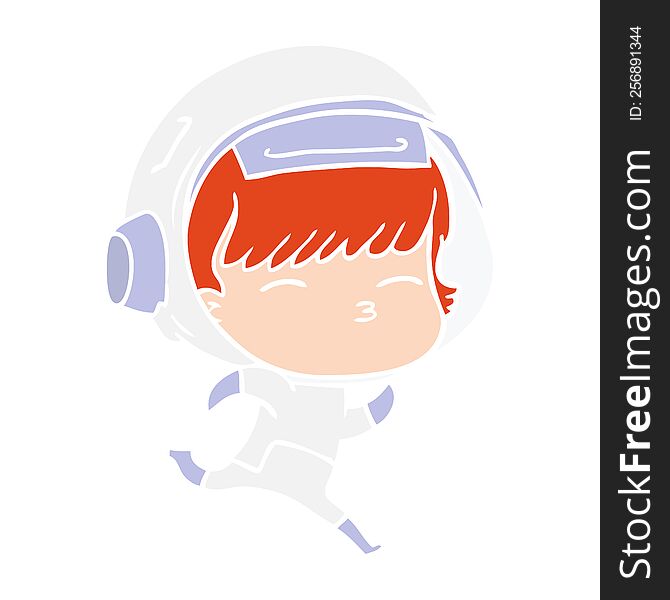 Flat Color Style Cartoon Running Astronaut