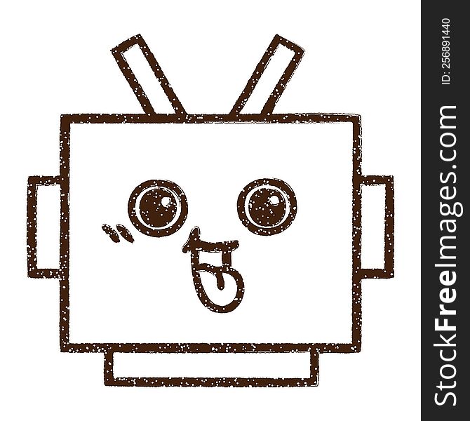 Robot Head Charcoal Drawing