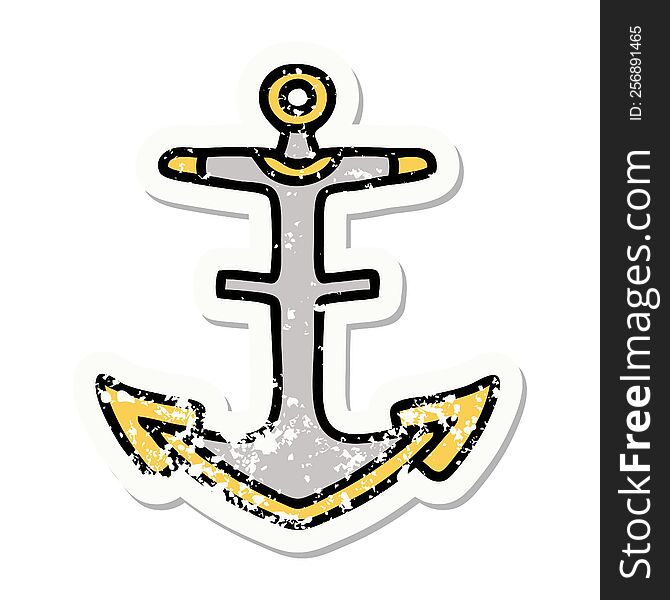 distressed sticker tattoo in traditional style of an anchor. distressed sticker tattoo in traditional style of an anchor