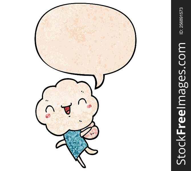 Cute Cartoon Cloud Head Creature And Speech Bubble In Retro Texture Style