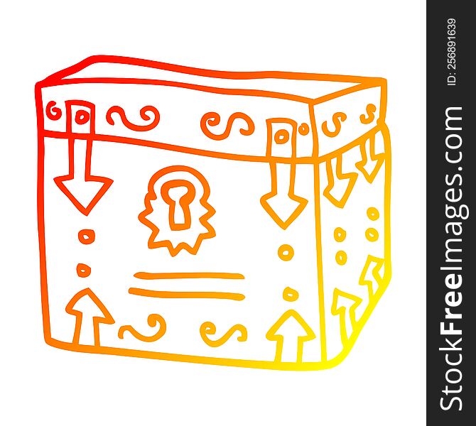 warm gradient line drawing of a cartoon magical chest